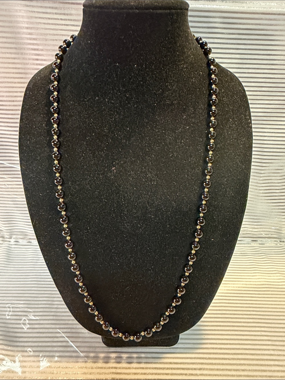 Classic Black Hematite Bead Necklace - with gold balls Unbranded